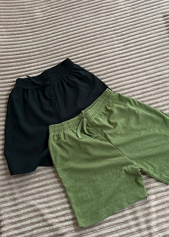 2 li Haki Renk Keten Mini Şort - Görsel 2