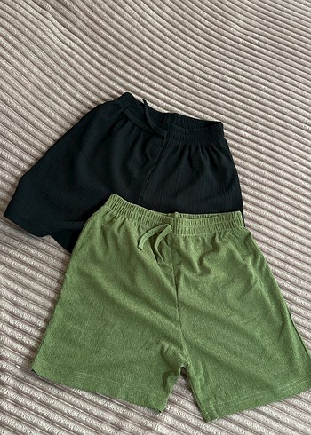 2 li Haki Renk Keten Mini Şort - Görsel 3