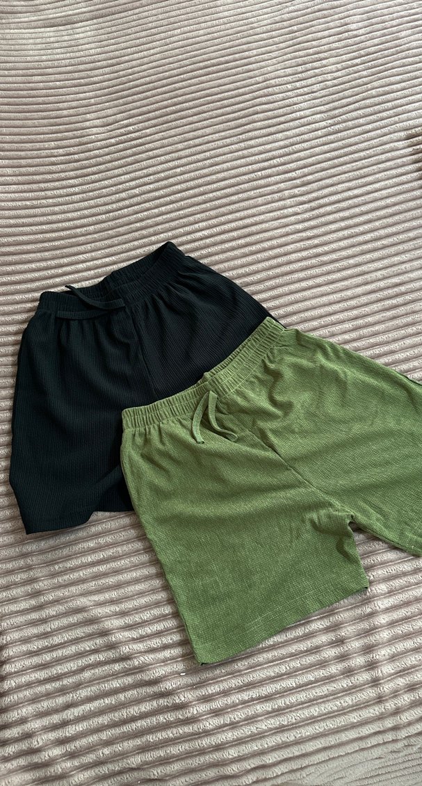 2 li Haki Renk Keten Mini Şort - Görsel 2