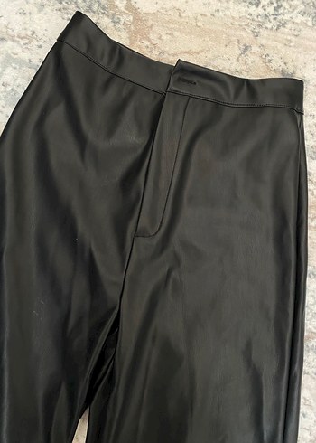 Siyah Parlak wide leg deri pantolon - Görsel 5