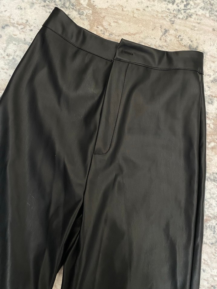 Siyah Parlak wide leg deri pantolon - Görsel 5