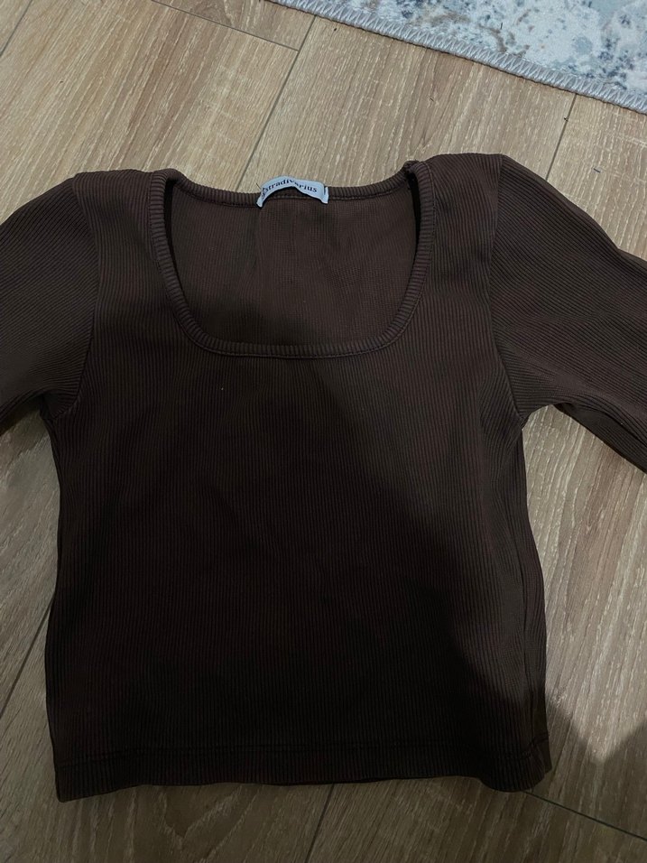 Kahverengi Elastan Kadın Bluz - Görsel 2