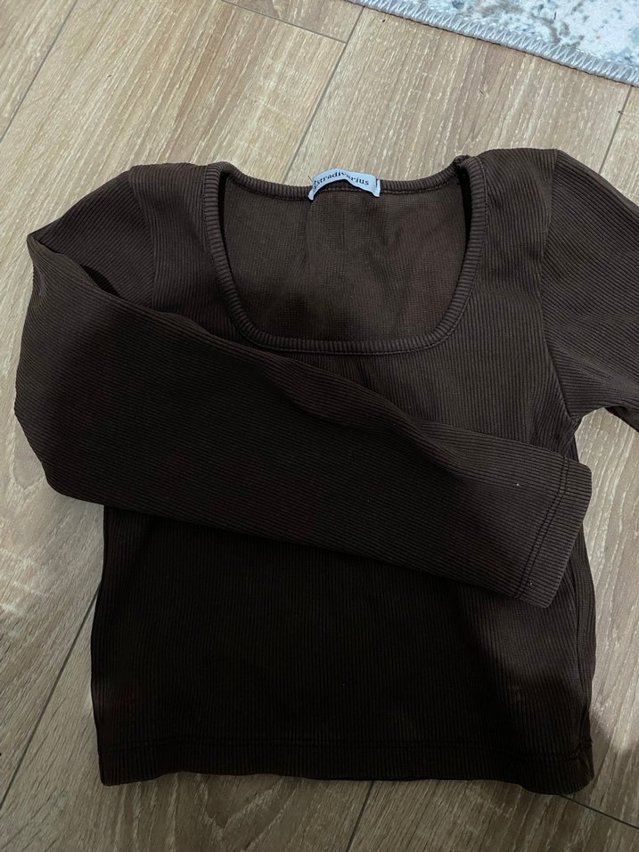 Kahverengi Elastan Kadın Bluz - Görsel 3