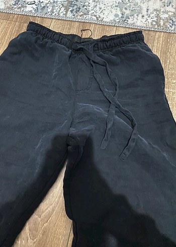 Siyah Bol Kesim Keten Kadın Pantolon - Görsel 2