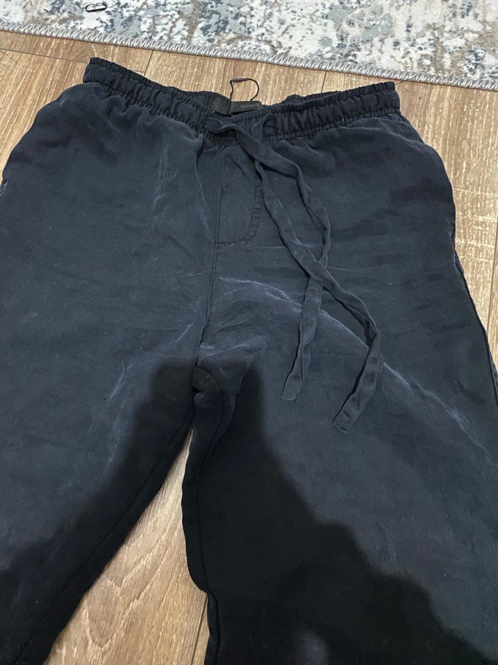 Siyah Bol Kesim Keten Kadın Pantolon - Görsel 2