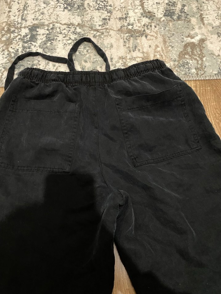 Siyah Bol Kesim Keten Kadın Pantolon - Görsel 4