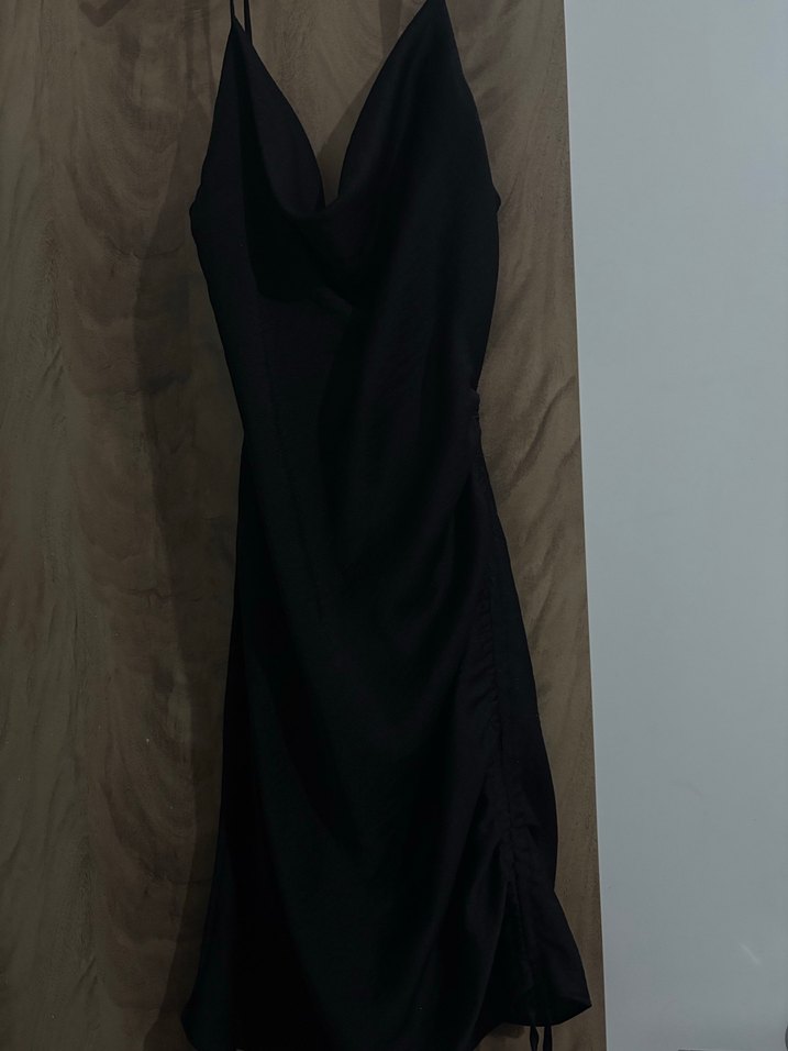 Siyah Drapeli Mini Kadın Abiye Elbise - Görsel 2