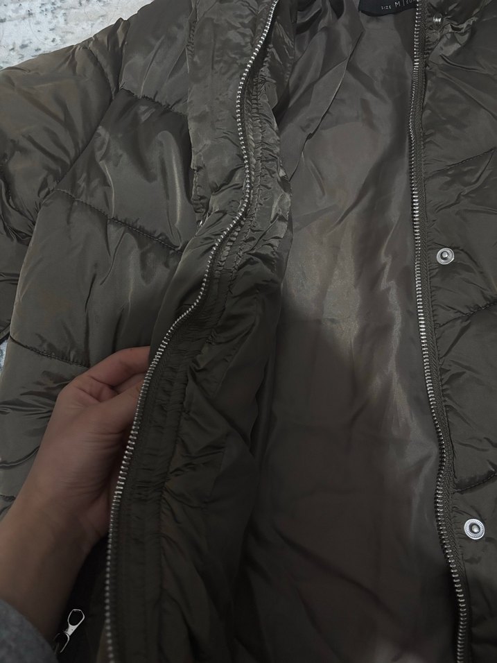 Düğmeli haki Midi Kışlık Kadın Mont - Görsel 2