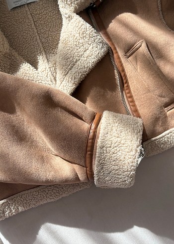 STRADİVARIUS Bej Kadın Süet Kürklü Ceket - Görsel 4