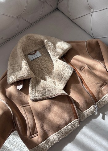 STRADİVARIUS Bej Kadın Süet Kürklü Ceket - Görsel 5