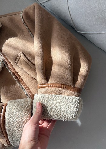 STRADİVARIUS Bej Kadın Süet Kürklü Ceket - Görsel 2