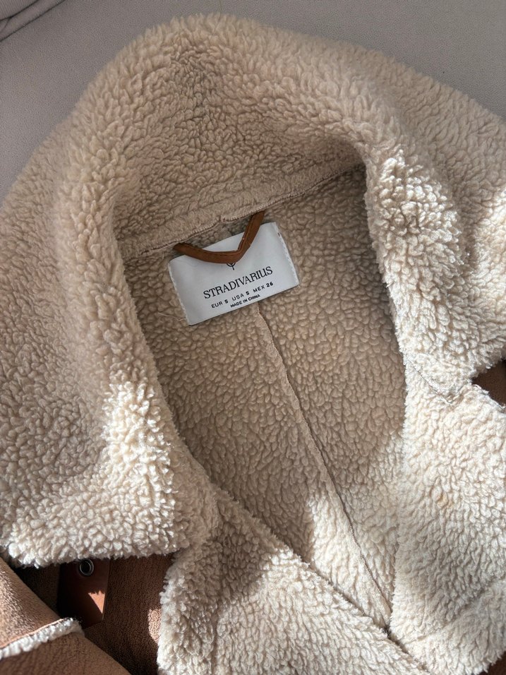 STRADİVARIUS Bej Kadın Süet Kürklü Ceket - Görsel 3