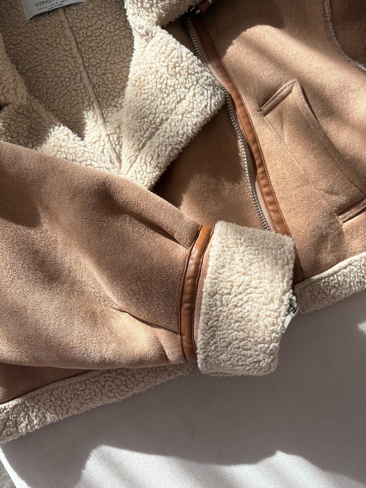 STRADİVARIUS Bej Kadın Süet Kürklü Ceket - Görsel 4