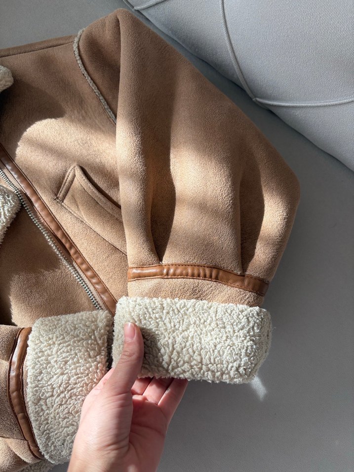 STRADİVARIUS Bej Kadın Süet Kürklü Ceket - Görsel 2