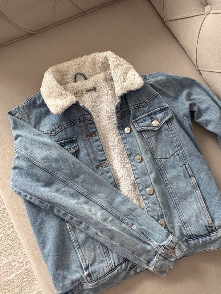 Düğmeli Gri Kadın Kot Ceket - Görsel 2