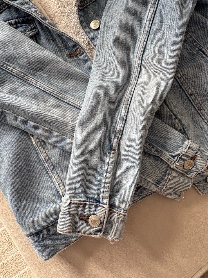 Düğmeli Gri Kadın Kot Ceket - Görsel 5