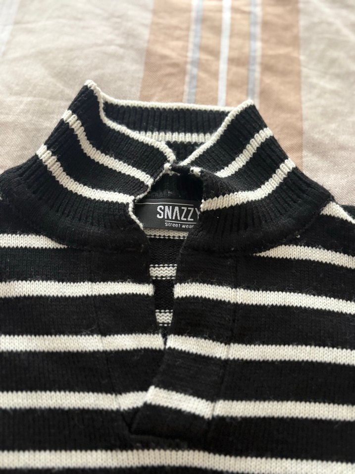 Çizgili Siyah Erkek Triko Kazak - Görsel 3