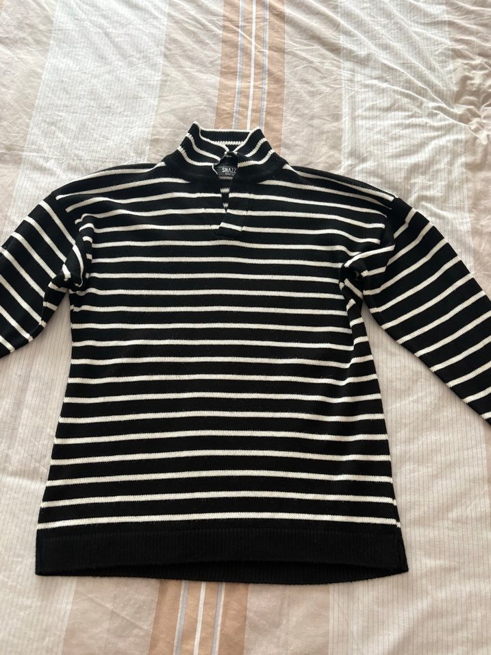 Çizgili Siyah Erkek Triko Kazak - Görsel 4