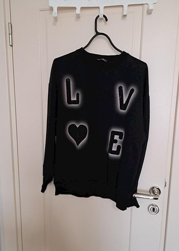 l Beden Siyah Baskılı Oversize Kadın Sweatshirt