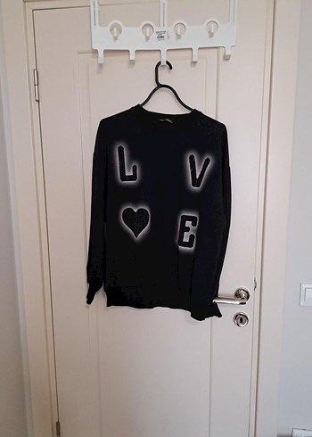Siyah Baskılı Oversize Kadın Sweatshirt