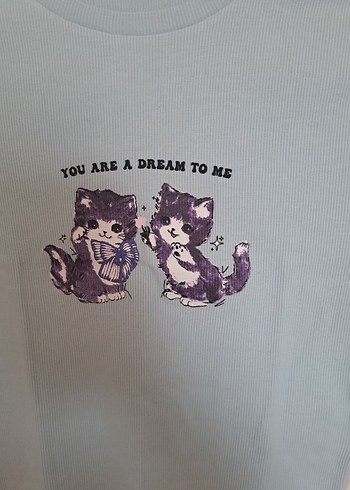 xl Beden Mavi Baskılı Kısa Kollu Denim Tişört