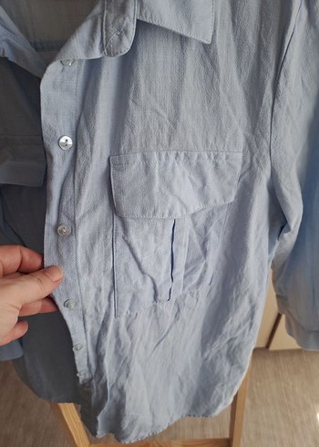 xl Beden Mavi Keten Gömlek,