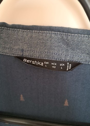 l Beden Düğmeli Lacivert Denim Erkek Gömlek