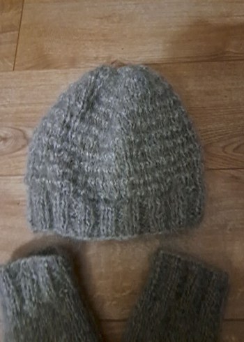 Bej Örgü Kadın Bere ve Eldiven Seti - Görsel 2