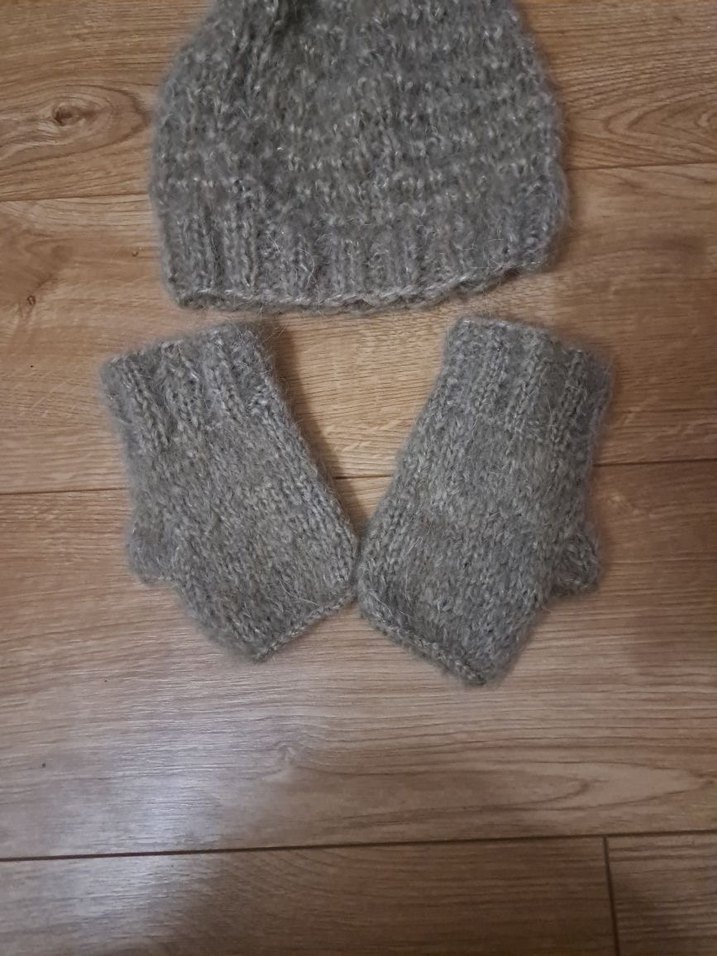 Bej Örgü Kadın Bere ve Eldiven Seti - Görsel 5