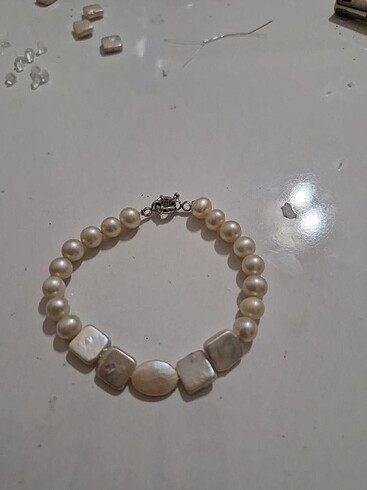 Beyaz Sedef 8mm gerçek inci bileklik