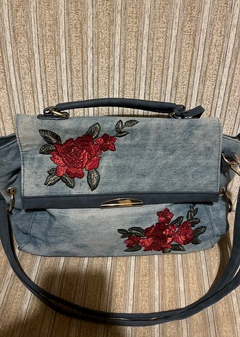 Nakışlı Kot Kumaş Bohem Kadın Çantası - Görsel 2