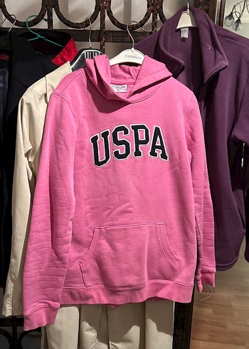 U.S Polo Assn. Canli Pembe Uspa Kapusonlu Sweatshirt
