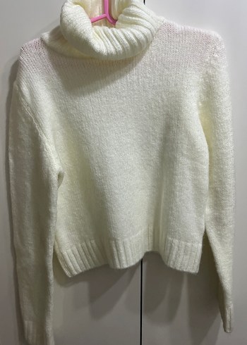 Beyaz Örgü Boğazlı Kadın Kazak - Görsel 2