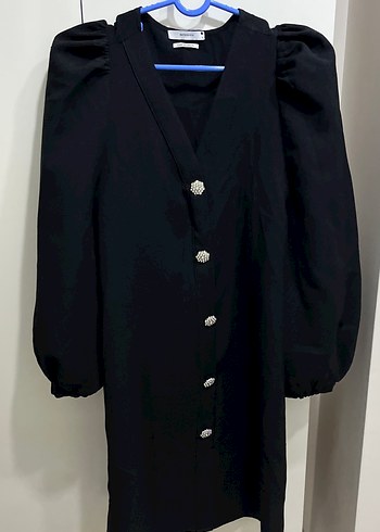 Düğmeli Siyah Midi Kadın Kaban - Görsel 3