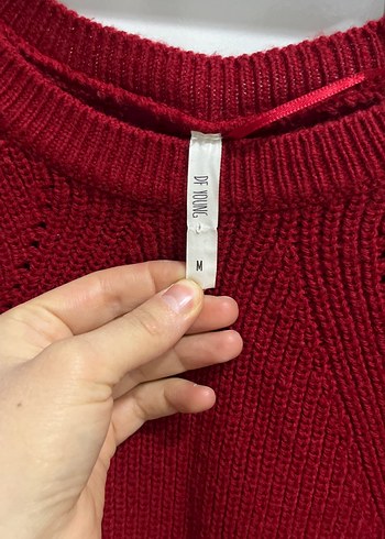 Koyu Kırmızı Kadın Örgü Kazak - Görsel 3