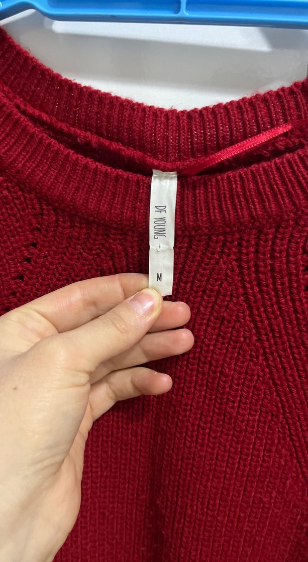 Koyu Kırmızı Kadın Örgü Kazak - Görsel 3