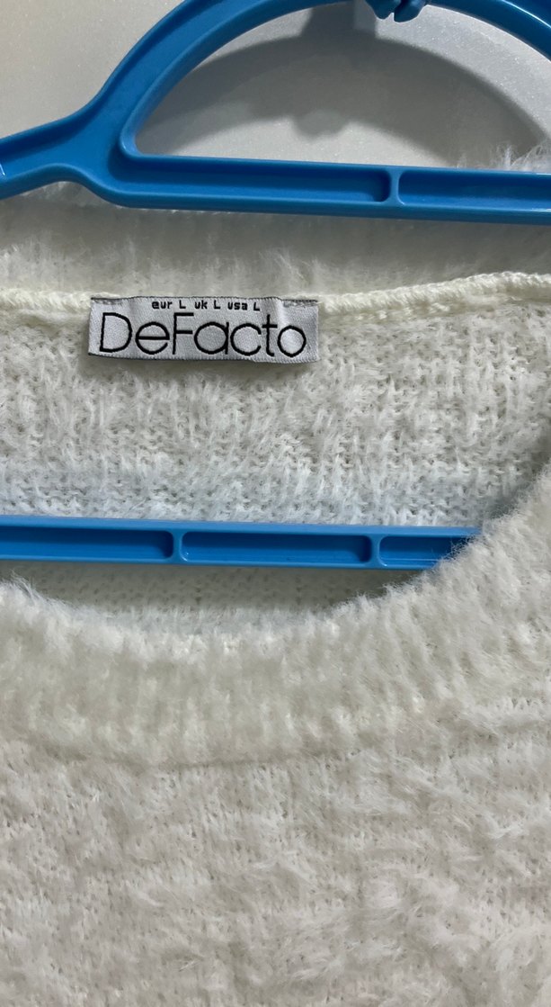 Beyaz Örme Uzun Kollu Basic Kazak - Görsel 2