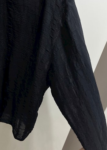 Düğmeli Siyah Keten Kadın Gömlek - Görsel 2