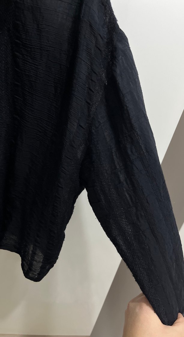 Düğmeli Siyah Keten Kadın Gömlek - Görsel 2