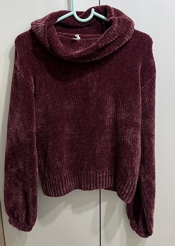 Bordo Yüksek Yakalı Örgü Kadın Kazak - Görsel 2