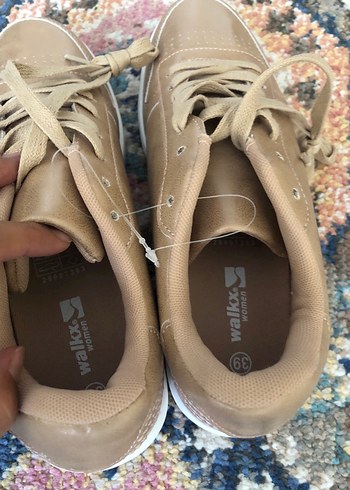 39 Beden camel Renk Bej Bağcıklı Kadın Dolgu Topuk Spor Ayakkabı