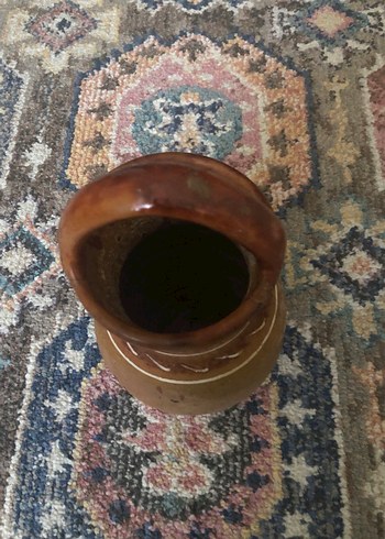 Koyu Kahverengi Kulplu Seramik Vazo - Görsel 2