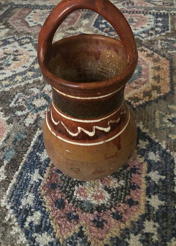 Koyu Kahverengi Kulplu Seramik Vazo - Görsel 3