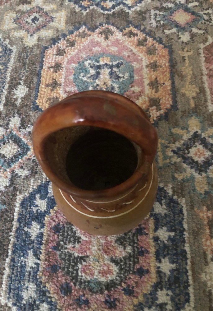 Koyu Kahverengi Kulplu Seramik Vazo - Görsel 2