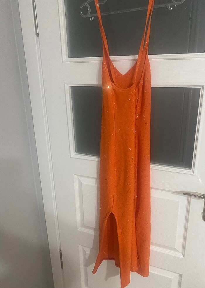 Turuncu simli elbise - Görsel 4