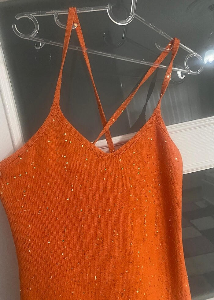 Turuncu simli elbise - Görsel 2