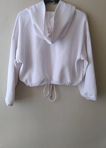 Kadın Beyaz V Yakalı Kısa Sweatshirt - Görsel 2