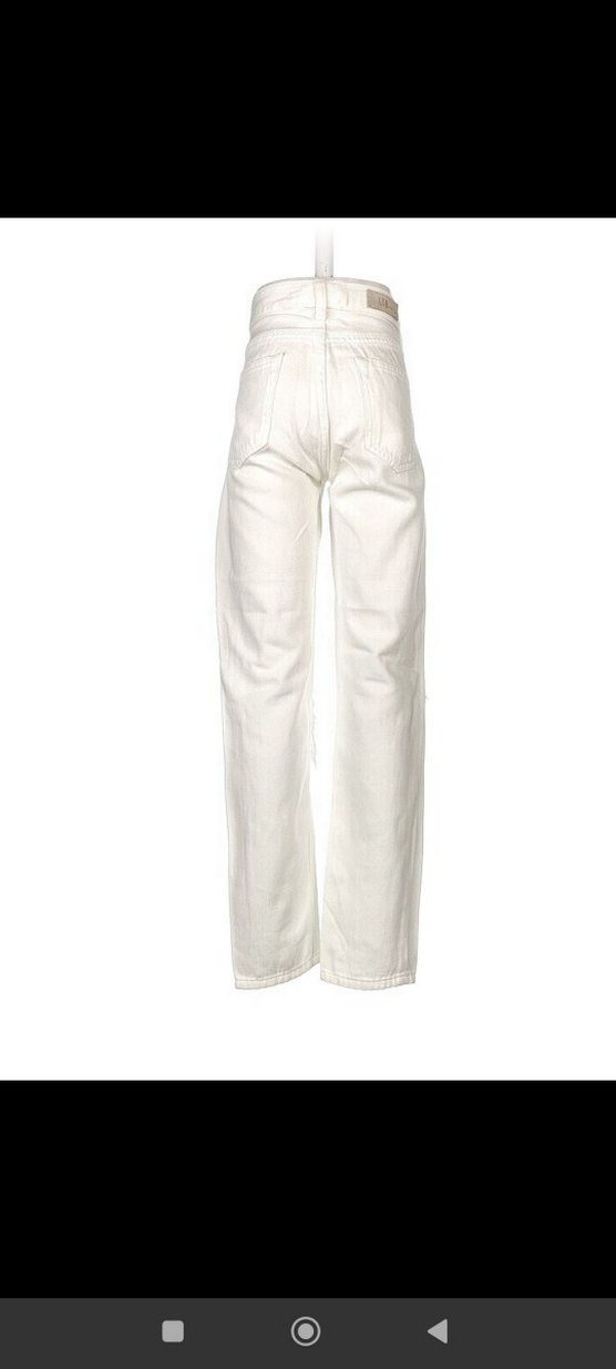 Beyaz Bol Kesim Yırtık Midi Kot Pantolon - Görsel 3