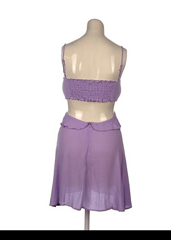 Mor Mini Straplez Fırfırlı Bohem Elbise - Görsel 3