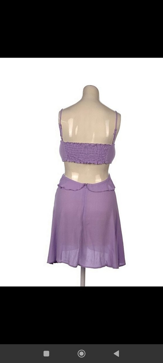 Mor Mini Straplez Fırfırlı Bohem Elbise - Görsel 3